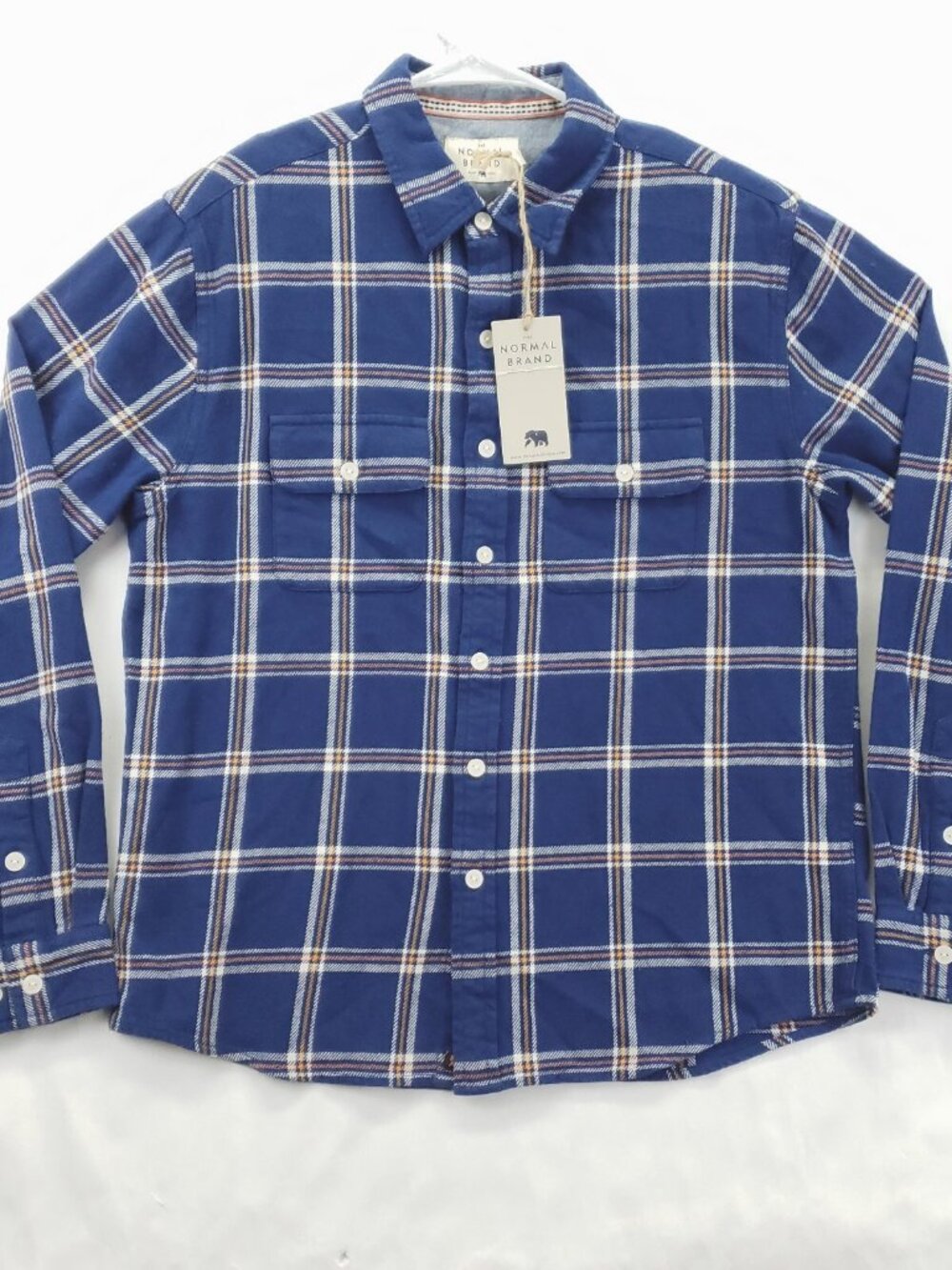 The Normal Brand Shirt Mens Medium Navy Mountain Woven Plaid Long Sleeve